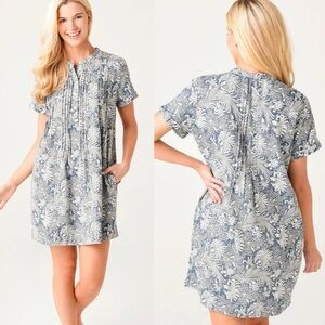 Faherty Gemina Pintuck Short Sleeve Linen Blend Shirt Dress In Meguro Blossom